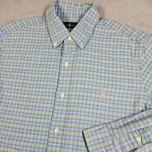 Ralph Lauren Shirt Mens M Plaid Oxford Button Down Green Pink Pony Preppy Casual